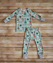 Load image into Gallery viewer, Mint Christmas Pups Organic PJ set