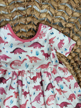 Load image into Gallery viewer, Pink Dinosaur Cotton Knit Twirl Dress for Girls - Handmade, Ballet-Style & Roarfully Fun