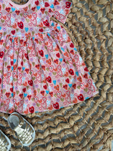 Load image into Gallery viewer, Fun & Bright Heart Cotton Knit Twirl Dress for Girls - Handmade with Glitter Details
