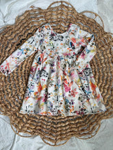Load image into Gallery viewer, Boho Watercolor Print Cotton Knit Twirl Dress for Girls - Handmade, Flowy & Artistic