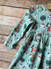 Load image into Gallery viewer, Mint Christmas Dogs Organic Cotton Dress
