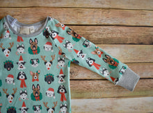 Load image into Gallery viewer, Mint Christmas Pups Organic PJ set
