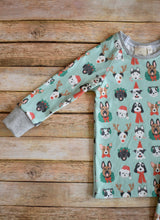 Load image into Gallery viewer, Mint Christmas Pups Organic PJ set
