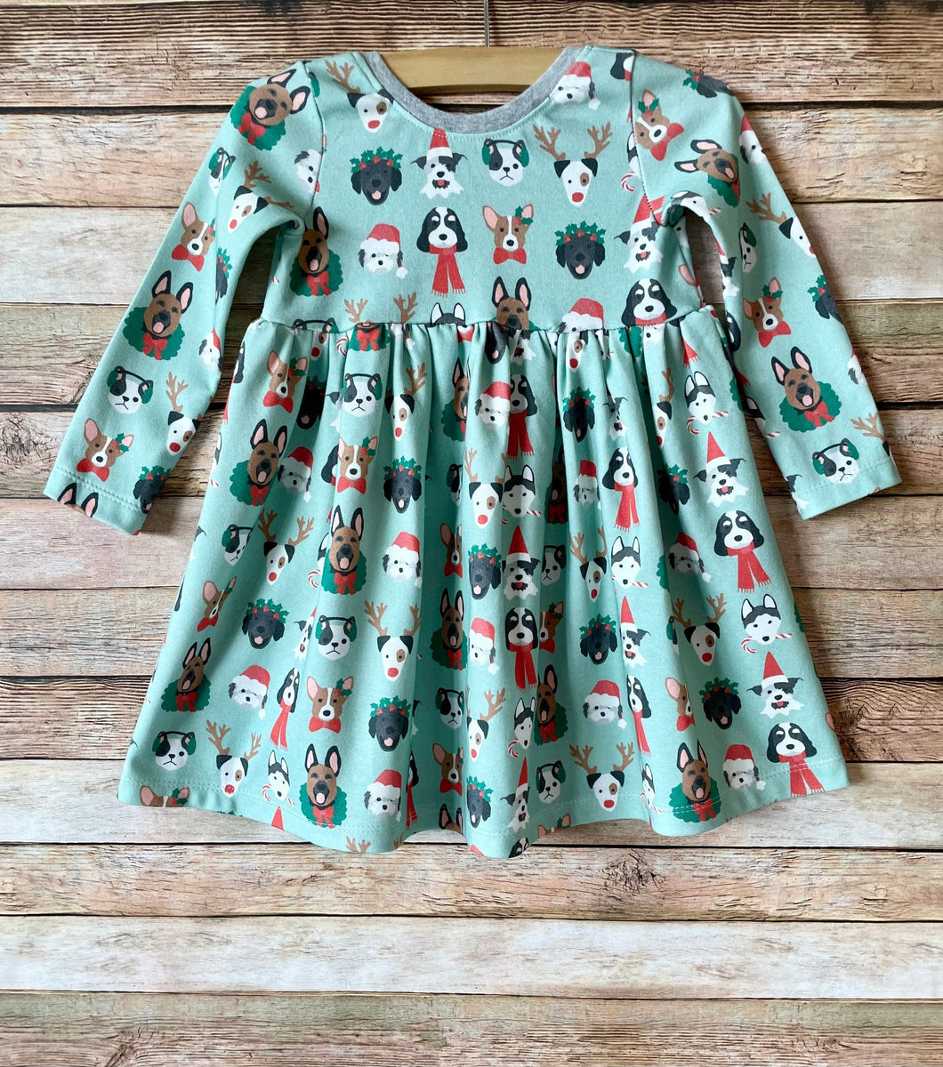 Mint Christmas Dogs Organic Cotton Dress