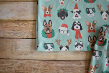 Load image into Gallery viewer, Mint Christmas Pups Organic PJ set
