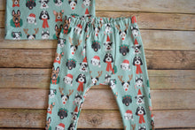 Load image into Gallery viewer, Mint Christmas Pups Organic PJ set
