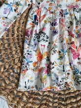 Load image into Gallery viewer, Boho Watercolor Print Cotton Knit Twirl Dress for Girls - Handmade, Flowy &amp; Artistic
