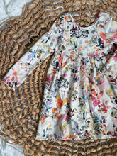 Load image into Gallery viewer, Boho Watercolor Print Cotton Knit Twirl Dress for Girls - Handmade, Flowy &amp; Artistic
