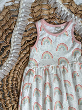 Load image into Gallery viewer, Pastel Rainbows Organic Cotton Sleeveless Twirl Dress for Girls - Handmade &amp; Twirly
