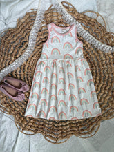 Load image into Gallery viewer, Pastel Rainbows Organic Cotton Sleeveless Twirl Dress for Girls - Handmade &amp; Twirly
