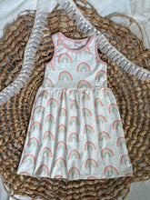 Load image into Gallery viewer, Pastel Rainbows Organic Cotton Sleeveless Twirl Dress for Girls - Handmade &amp; Twirly
