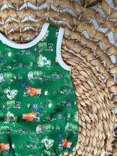 Load image into Gallery viewer, Sleeveless Baby Boy Bubble Romper with Recycle &amp; Garbage Truck Design - Handmade, Soft Cotton
