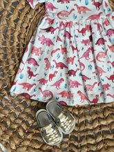 Load image into Gallery viewer, Pink Dinosaur Cotton Knit Twirl Dress for Girls - Handmade, Ballet-Style &amp; Roarfully Fun
