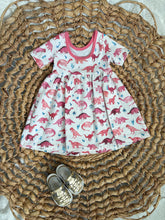 Load image into Gallery viewer, Pink Dinosaur Cotton Knit Twirl Dress for Girls - Handmade, Ballet-Style &amp; Roarfully Fun
