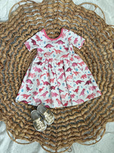 Load image into Gallery viewer, Pink Dinosaur Cotton Knit Twirl Dress for Girls - Handmade, Ballet-Style &amp; Roarfully Fun
