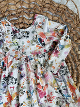 Load image into Gallery viewer, Boho Watercolor Print Cotton Knit Twirl Dress for Girls - Handmade, Flowy &amp; Artistic
