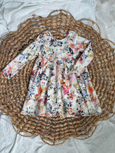 Load image into Gallery viewer, Boho Watercolor Print Cotton Knit Twirl Dress for Girls - Handmade, Flowy &amp; Artistic
