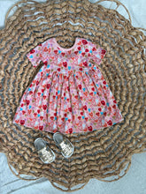 Load image into Gallery viewer, Fun &amp; Bright Heart Cotton Knit Twirl Dress for Girls - Handmade with Glitter Details
