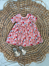 Load image into Gallery viewer, Fun &amp; Bright Heart Cotton Knit Twirl Dress for Girls - Handmade with Glitter Details
