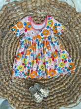 Load image into Gallery viewer, Retro Floral Cotton Knit Ballet Twirl Dress for Girls - Handmade and Playful
