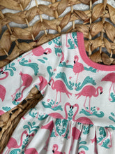 Load image into Gallery viewer, Pink Flamingo and Teal Damask Long Sleeve Cotton Knit Ballet Twirl Dress for Girls - Handmade &amp; Vibrant
